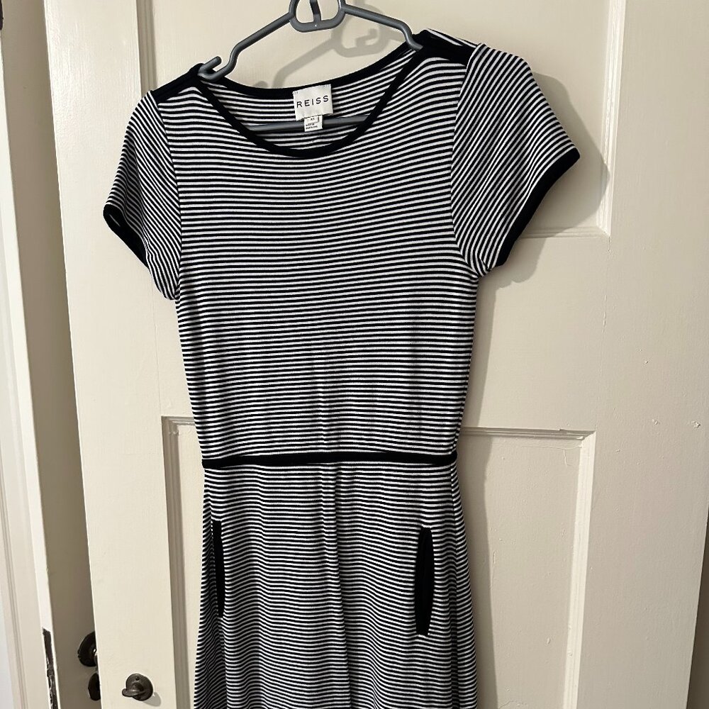 Reiss striped A-line cotton short-sleeved dress - size XS